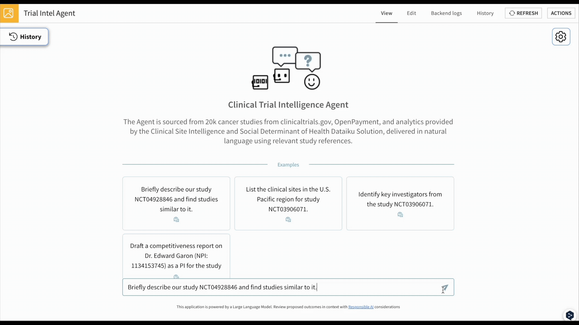 trial intel agent for study comparison