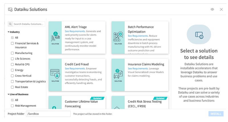 Easily select the Dataiku Solution for your use case.