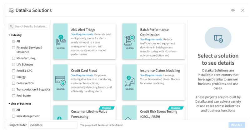 Easily select the Dataiku Solution for your use case.