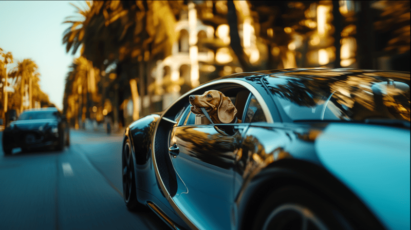 dog in a Bugatti
