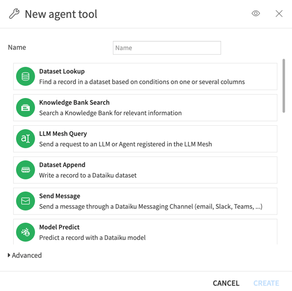Agent tools in Dataiku