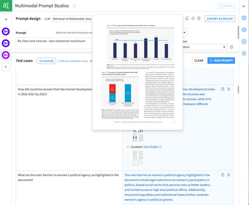 Screenshot of a user’s work in the Dataiku Prompt Studio. The prompt and two test cases are shown.