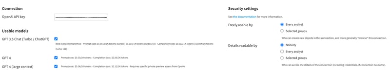 connection and security settings