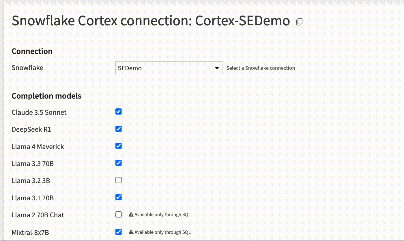 Snowflake Cortex LLMs