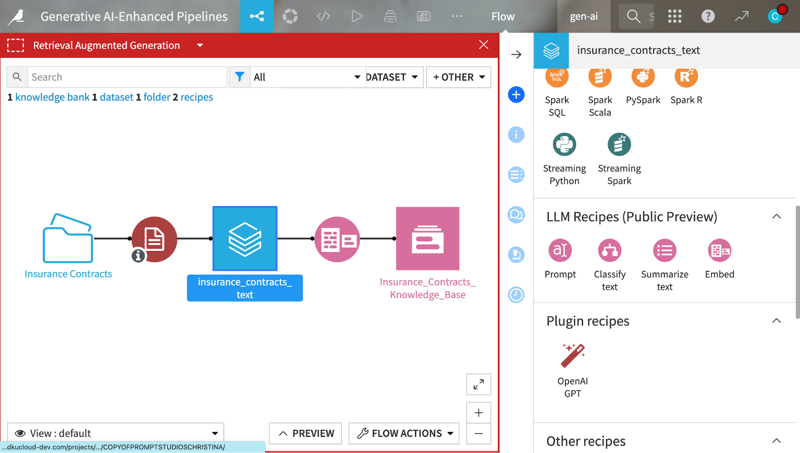 GenAI pipelines dataiku