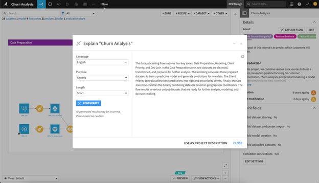 AI explain in dataiku