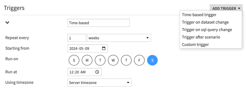 Various options for triggering a scenario to execute.